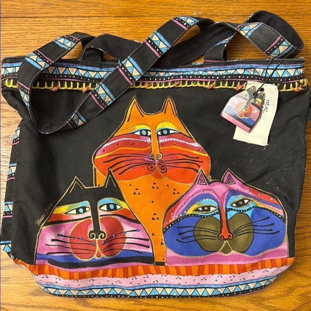Laurel Burch Black and Orange Artistic Cat Tote